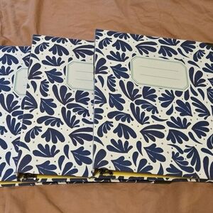 Anthropologie Blue and Cream Leaf Pattern 3-ring Binder Folders